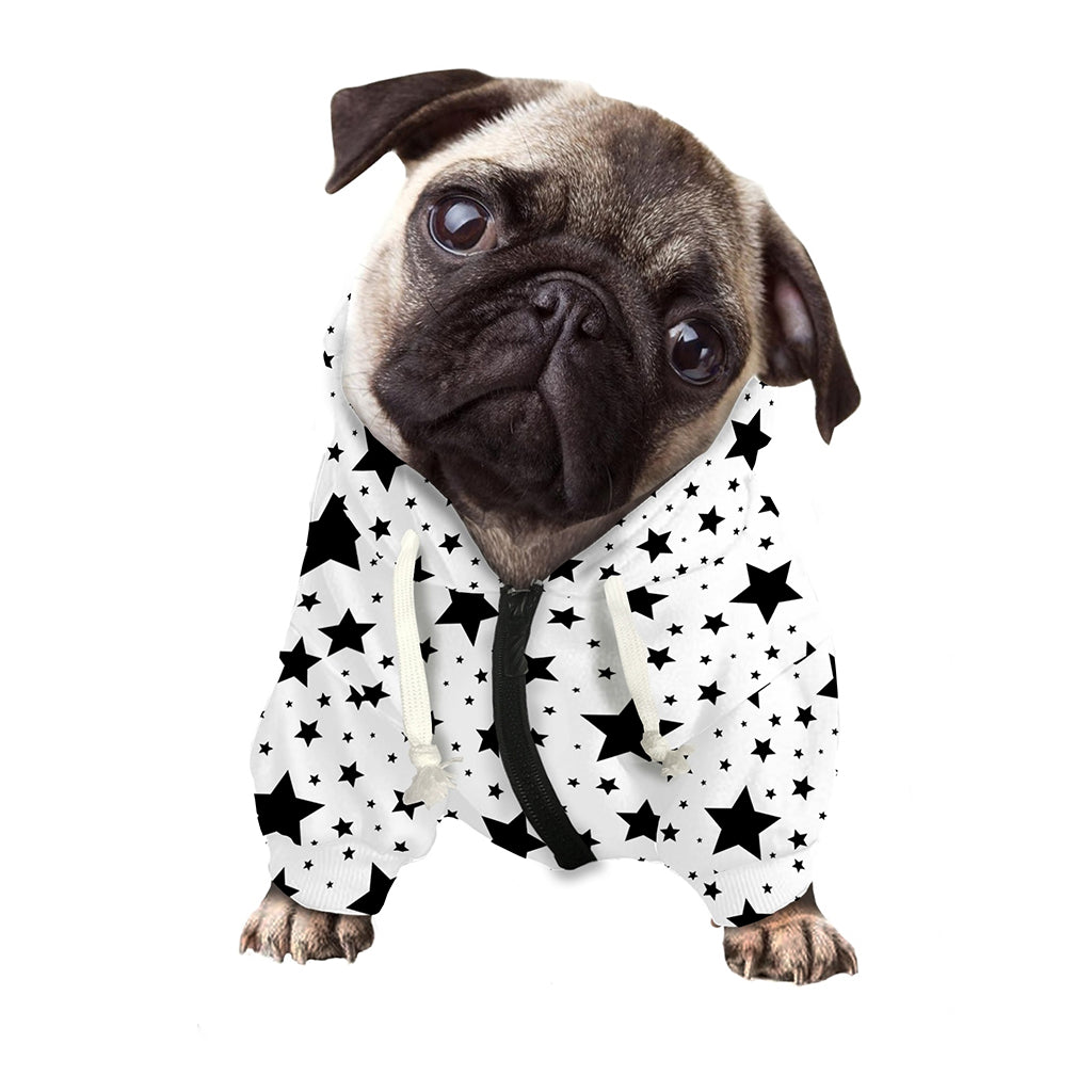 White And Black Star Pattern Print Dog Zip Up Hoodie