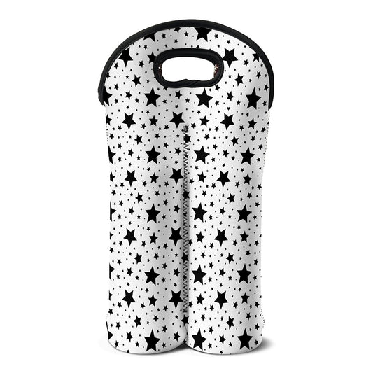 White And Black Star Pattern Print Double Neoprene Wine Tote