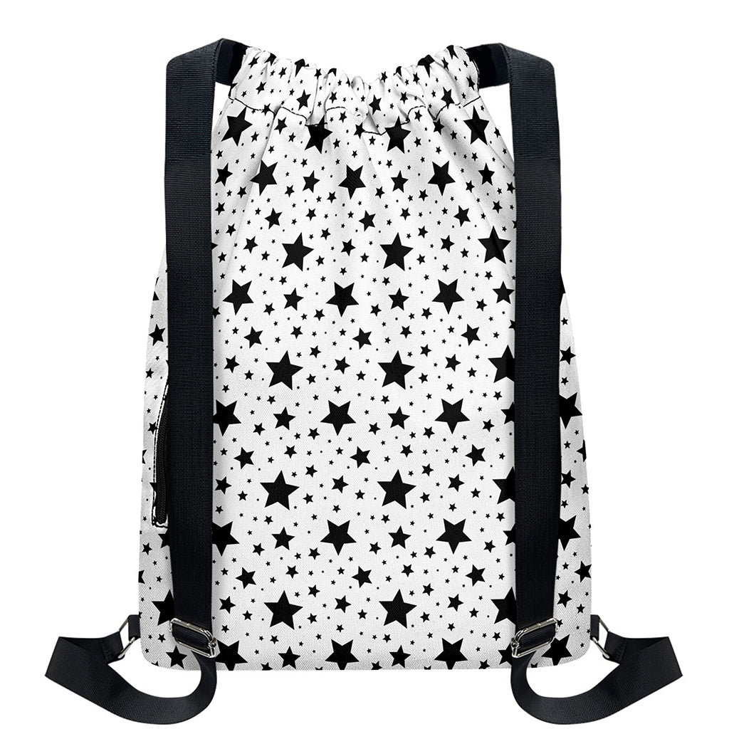 White And Black Star Pattern Print Drawstring Backpack