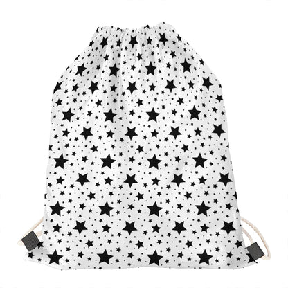 White And Black Star Pattern Print Drawstring Bag