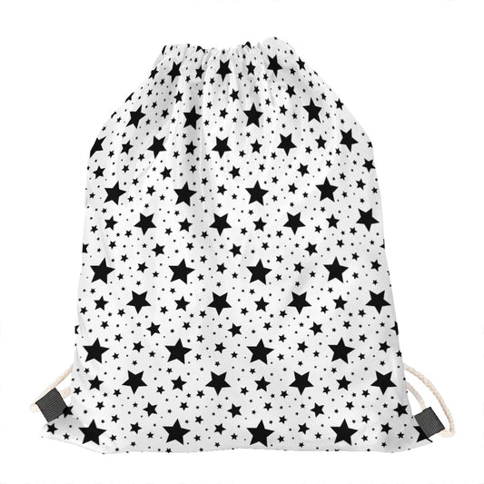 White And Black Star Pattern Print Drawstring Bag