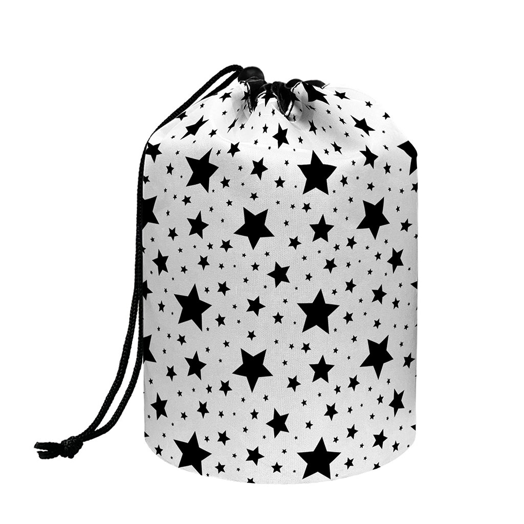 White And Black Star Pattern Print Drawstring Makeup Bag