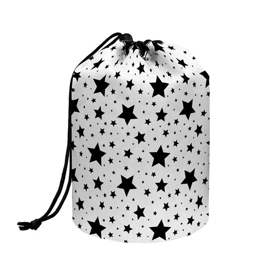 White And Black Star Pattern Print Drawstring Makeup Bag