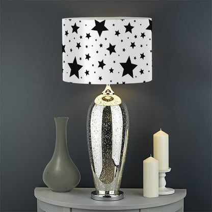 White And Black Star Pattern Print Drum Lamp Shade