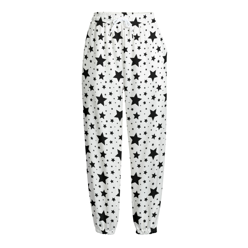 White And Black Star Pattern Print Fleece Lined Knit Pants