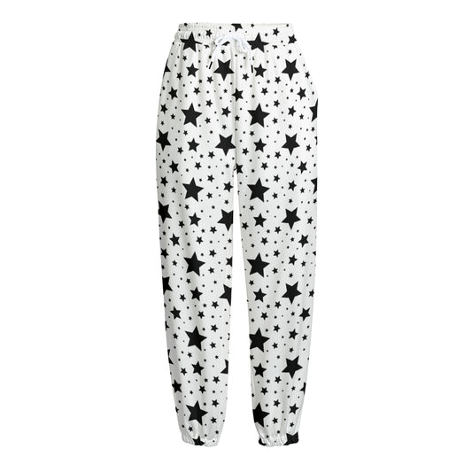 White And Black Star Pattern Print Fleece Lined Knit Pants
