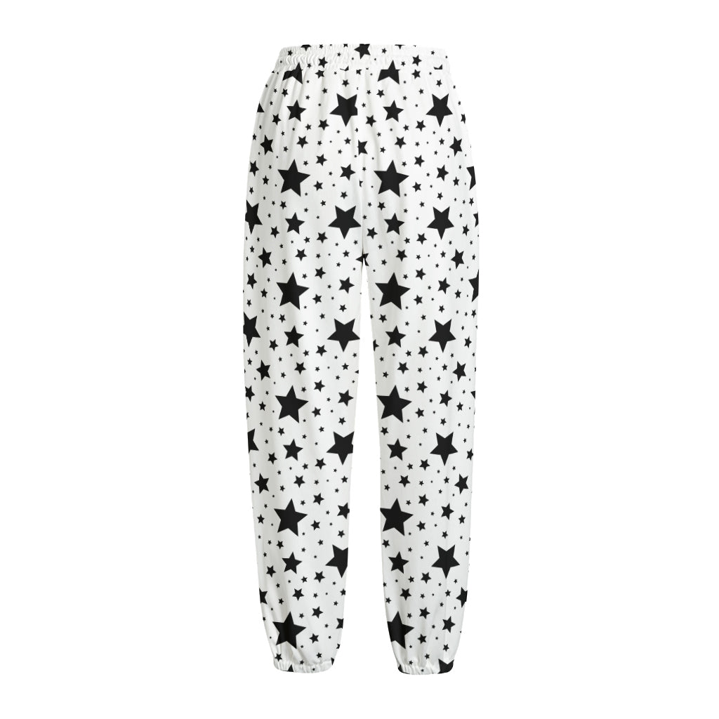 White And Black Star Pattern Print Fleece Lined Knit Pants