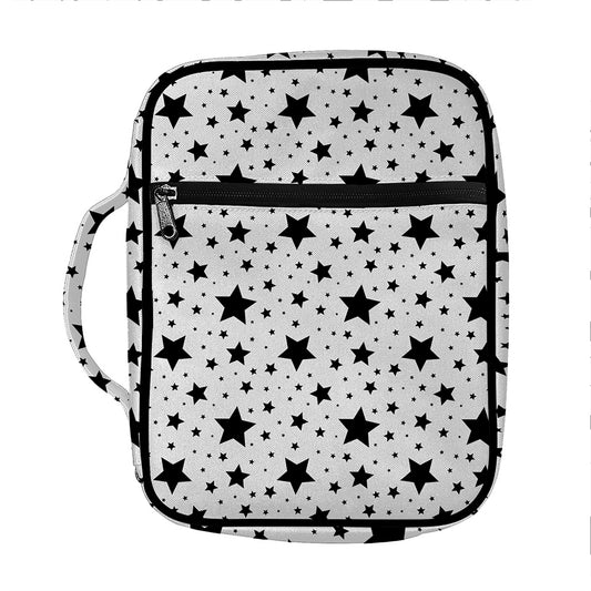 White And Black Star Pattern Print Front Pocket Bible Bag