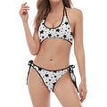White And Black Star Pattern Print Halter Scoop Tie Side Bikini