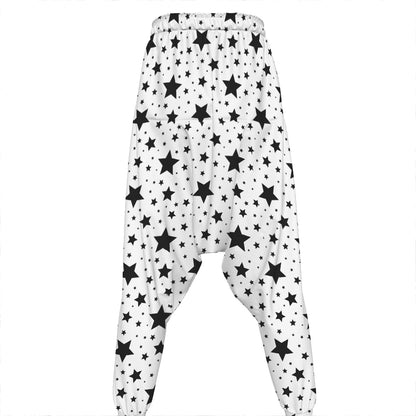 White And Black Star Pattern Print Hammer Pants
