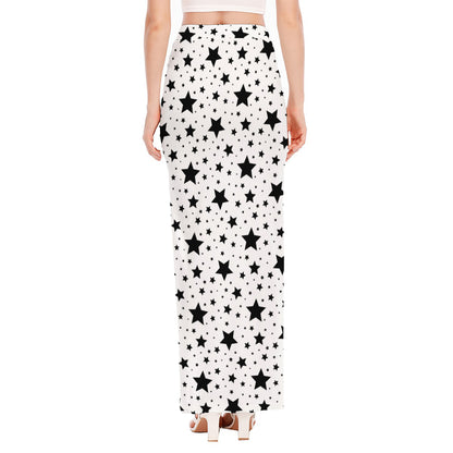 White And Black Star Pattern Print High Slit Maxi Skirt