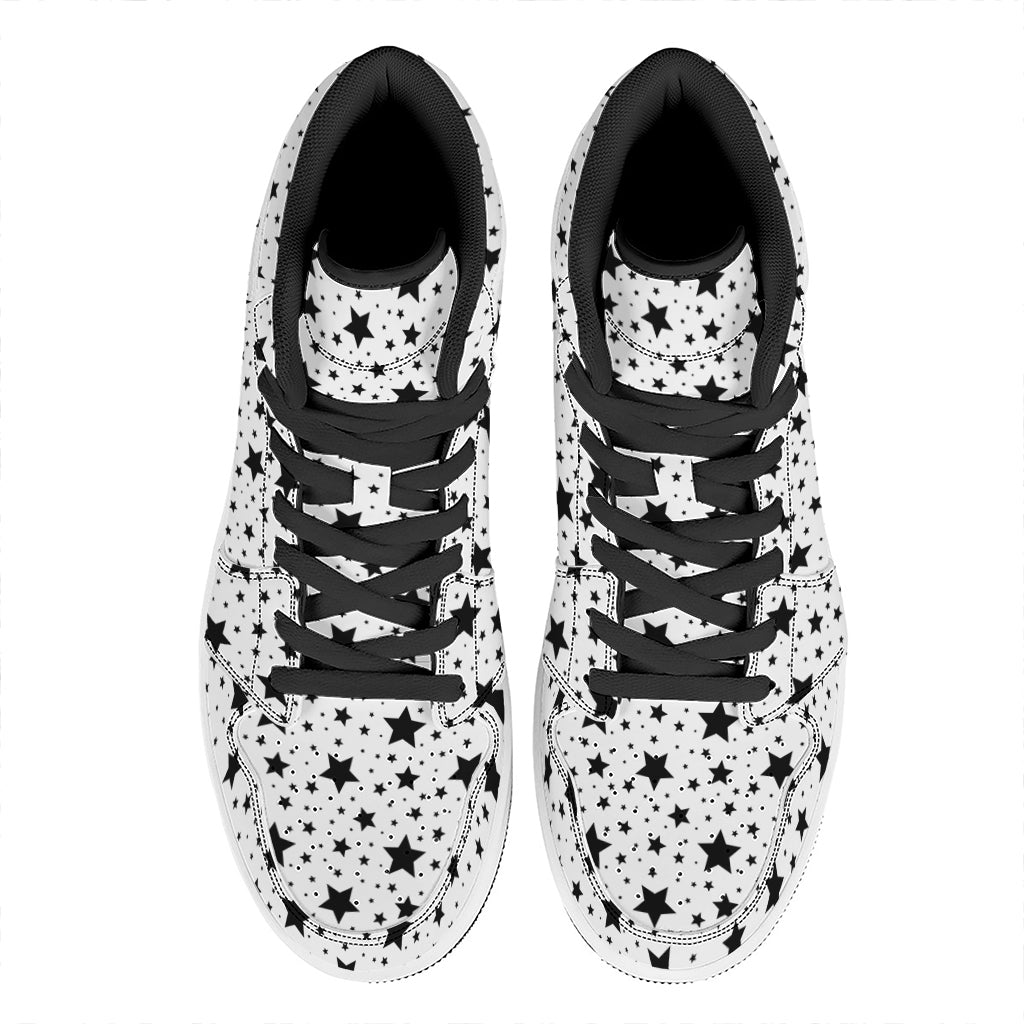White And Black Star Pattern Print High Top Leather Sneakers