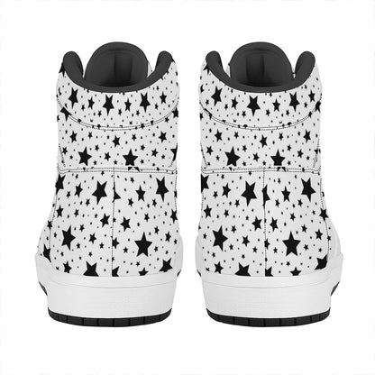 White And Black Star Pattern Print High Top Leather Sneakers