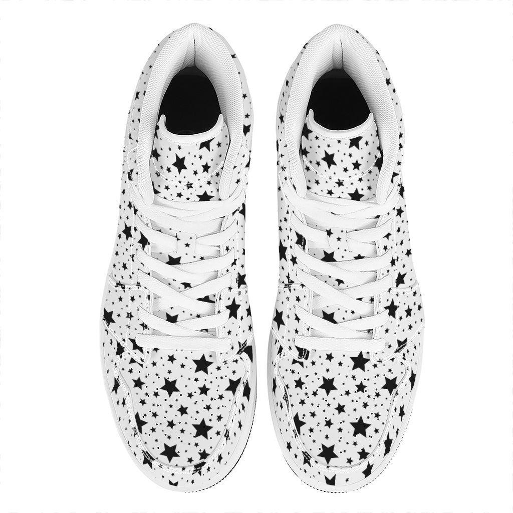 White And Black Star Pattern Print High Top Leather Sneakers