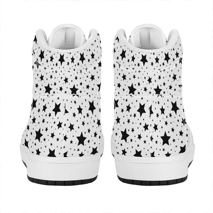 White And Black Star Pattern Print High Top Leather Sneakers