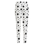White And Black Star Pattern Print High-Waisted Pocket Leggings