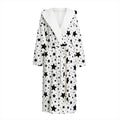 White And Black Star Pattern Print Hooded Bathrobe