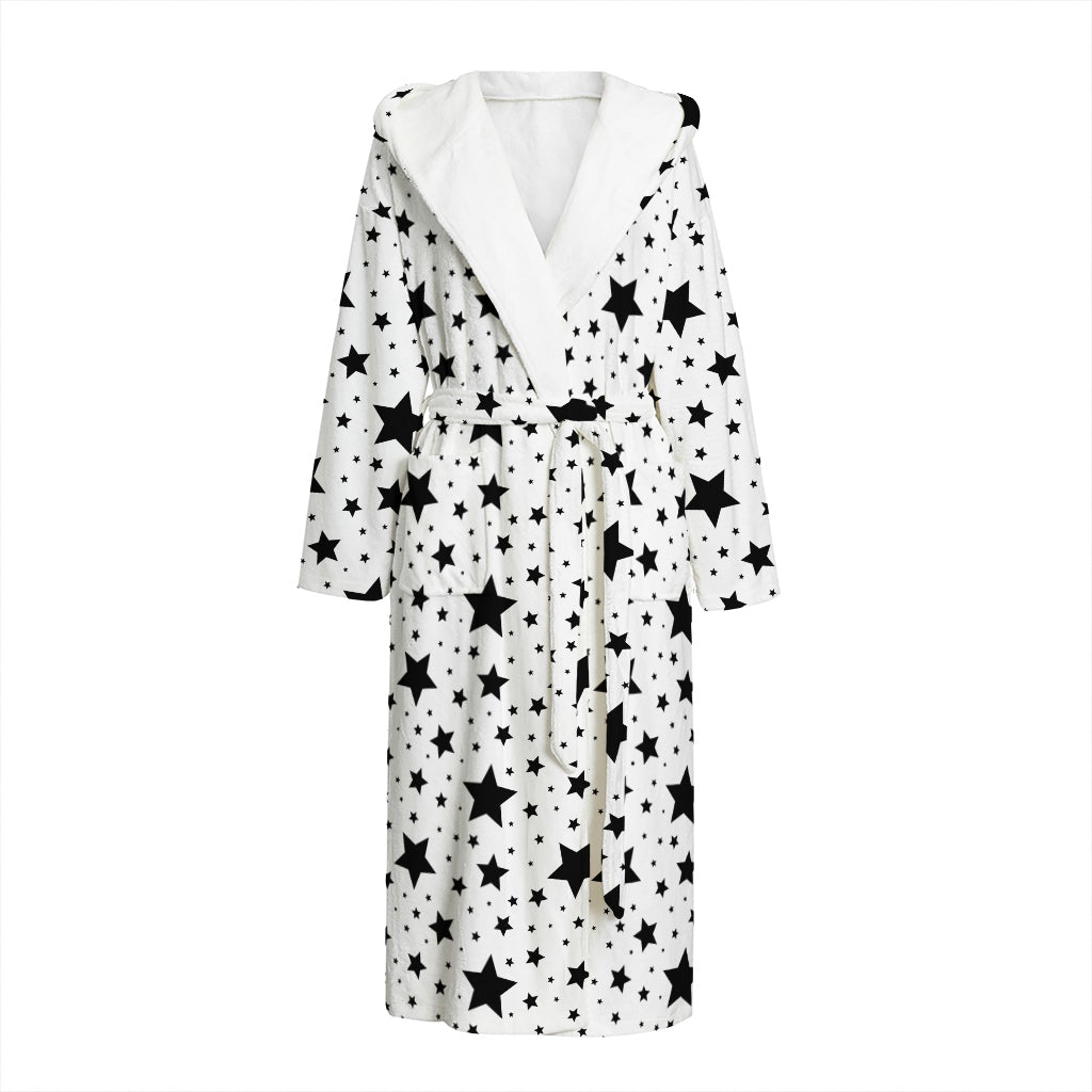 White And Black Star Pattern Print Hooded Bathrobe