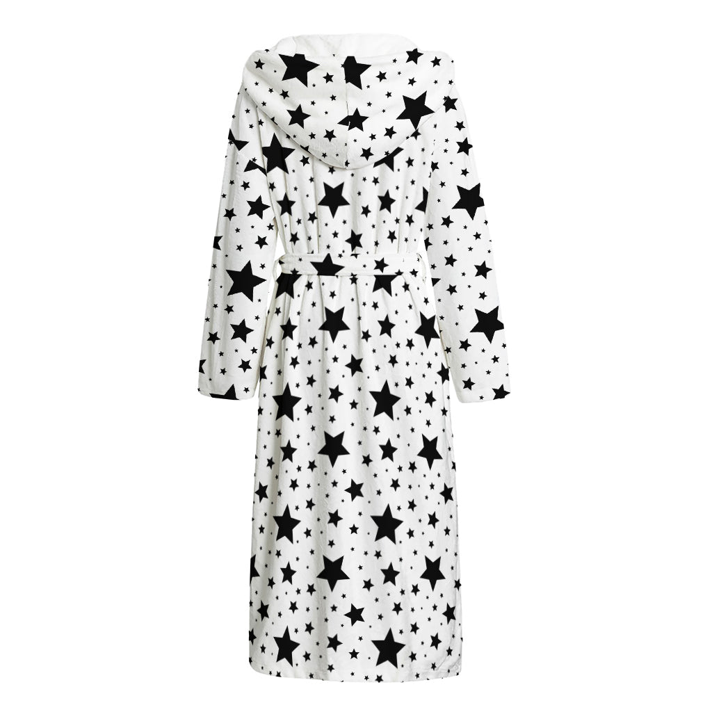 White And Black Star Pattern Print Hooded Bathrobe