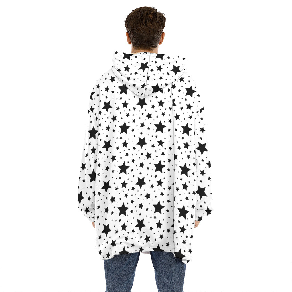 White And Black Star Pattern Print Hoodie Blanket