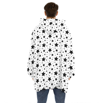 White And Black Star Pattern Print Hoodie Blanket