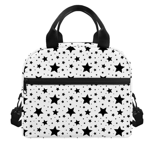White And Black Star Pattern Print Insulated Lunch Bag