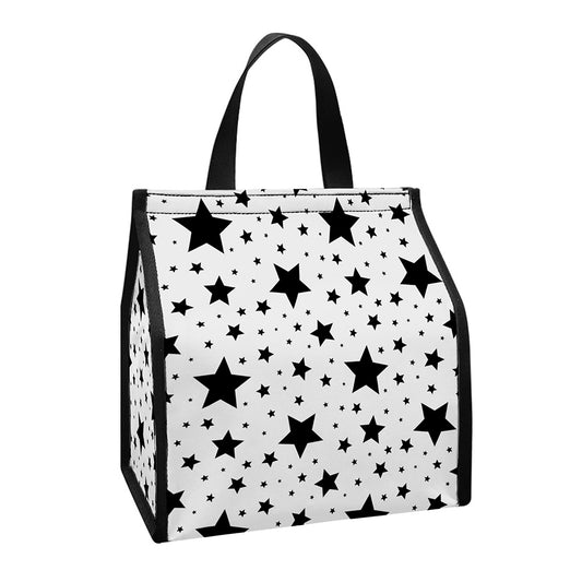 White And Black Star Pattern Print Insulated Lunch Tote