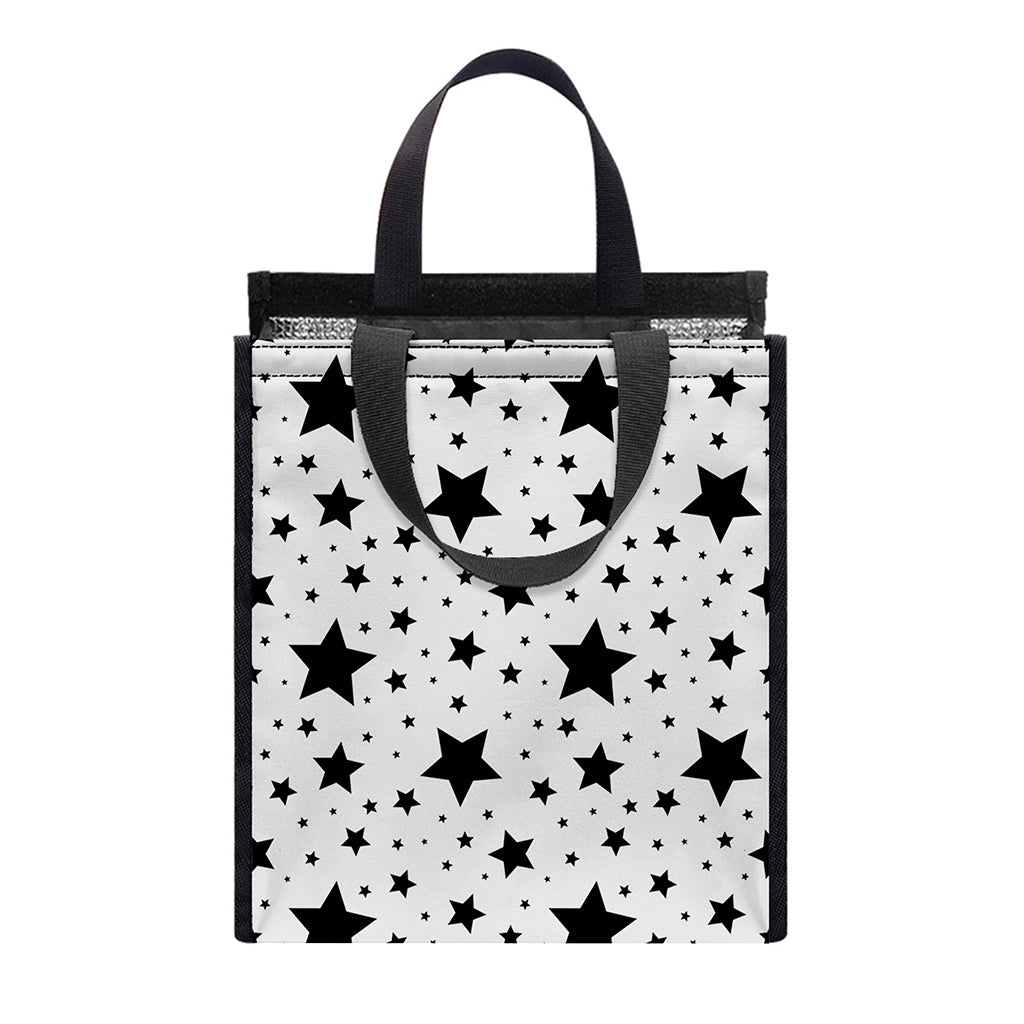 White And Black Star Pattern Print Insulated Lunch Tote