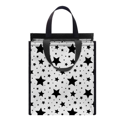 White And Black Star Pattern Print Insulated Lunch Tote