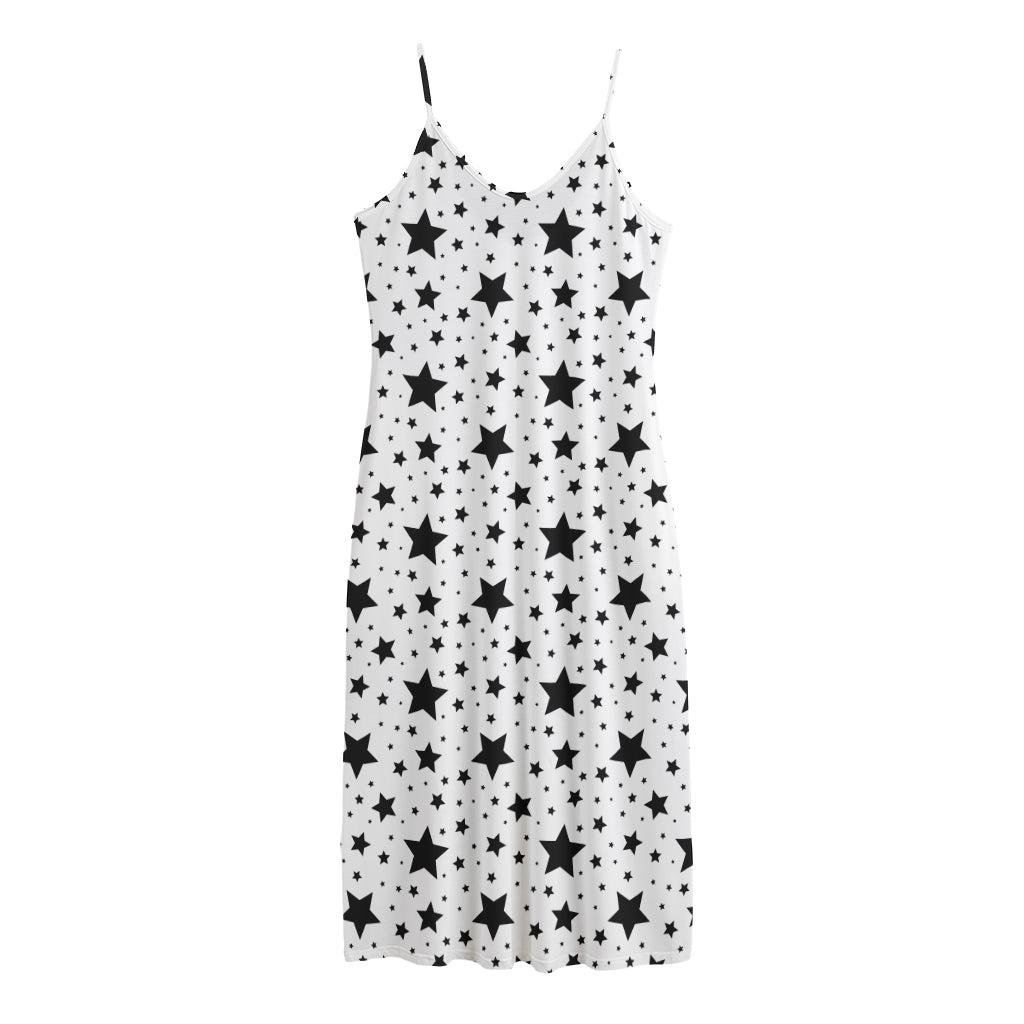 White And Black Star Pattern Print Jersey Midi Cami Dress
