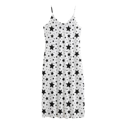 White And Black Star Pattern Print Jersey Midi Cami Dress