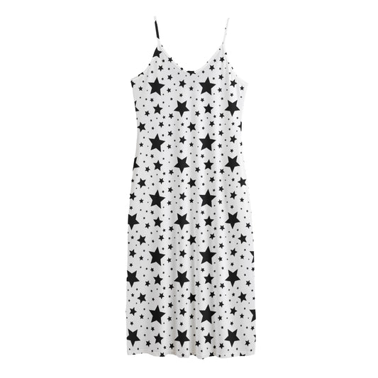 White And Black Star Pattern Print Jersey Midi Cami Dress