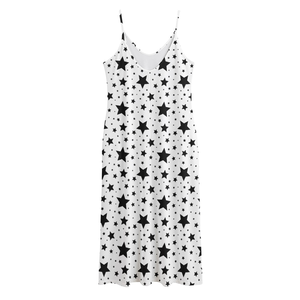 White And Black Star Pattern Print Jersey Midi Cami Dress