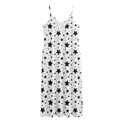 White And Black Star Pattern Print Jersey Midi Cami Dress
