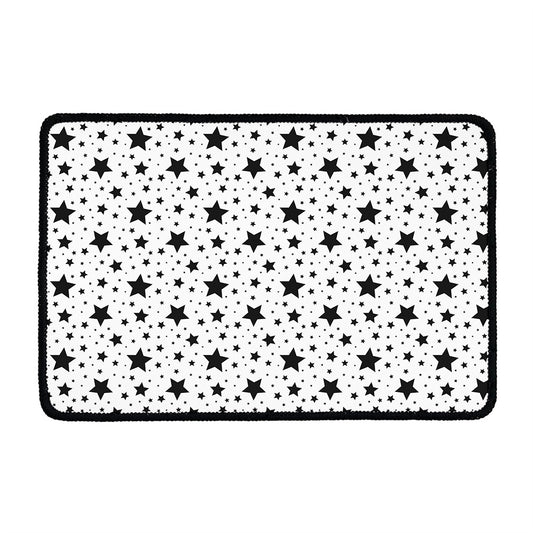 White And Black Star Pattern Print Kitchen Mat