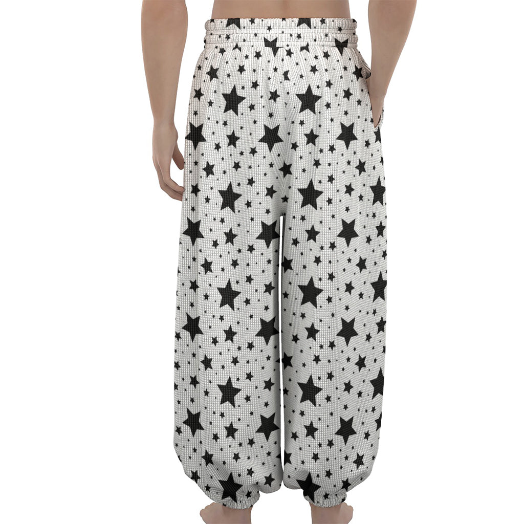 White And Black Star Pattern Print Lantern Pants