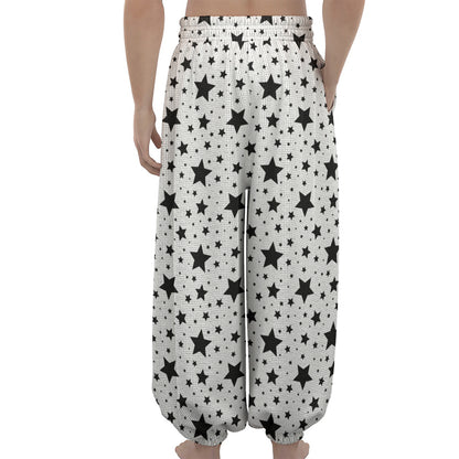 White And Black Star Pattern Print Lantern Pants