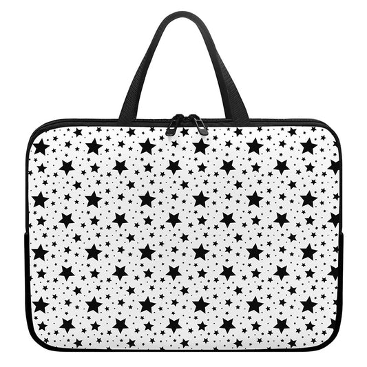 White And Black Star Pattern Print Laptop Sleeve With Handle