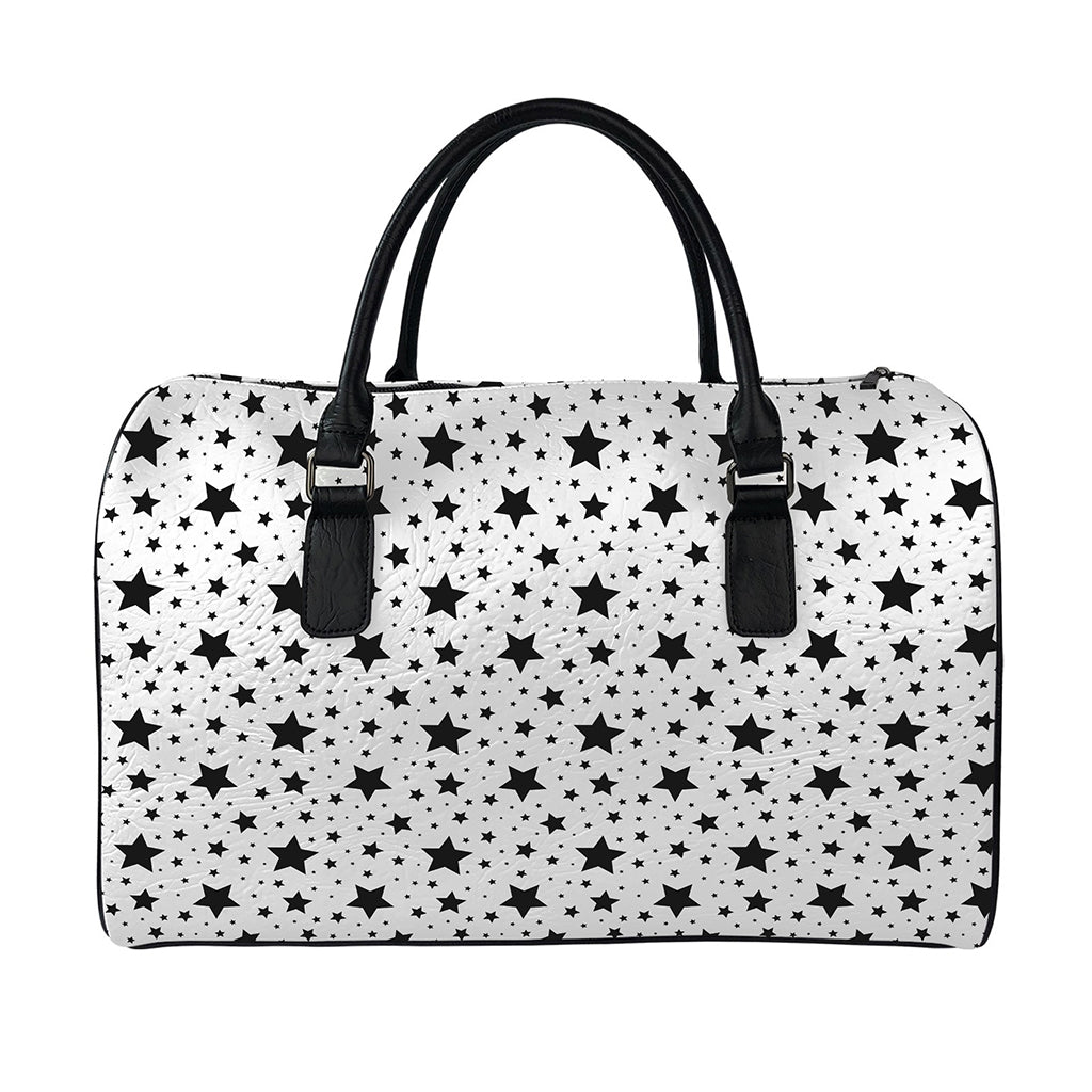 White And Black Star Pattern Print Leather Duffle Bag