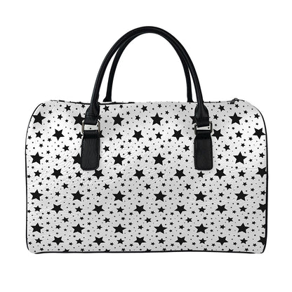 White And Black Star Pattern Print Leather Duffle Bag