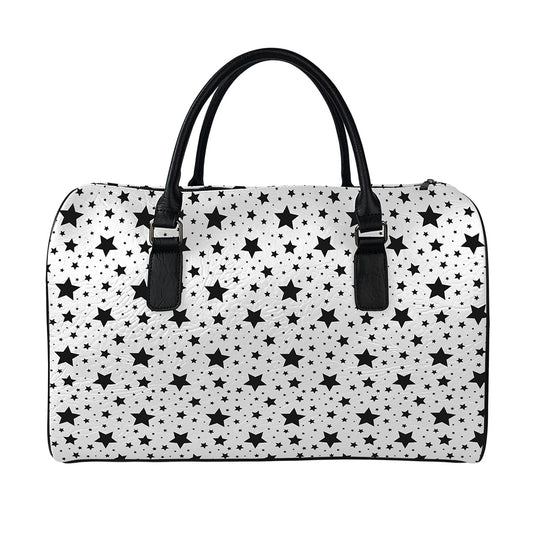 White And Black Star Pattern Print Leather Duffle Bag