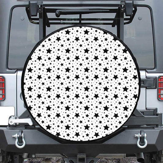 White And Black Star Pattern Print Leather Spare Tire Cover