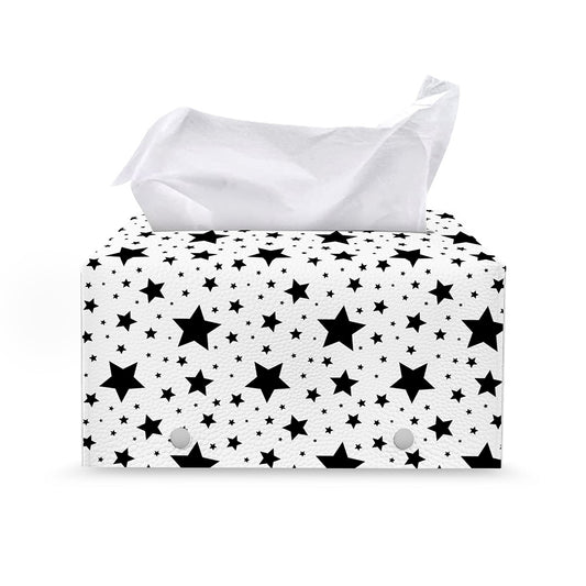 White And Black Star Pattern Print Leather Tissue Box Cover
