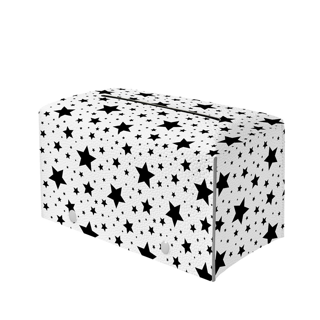 White And Black Star Pattern Print Leather Tissue Box Cover