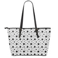 White And Black Star Pattern Print Leather Tote Bag With Zipper