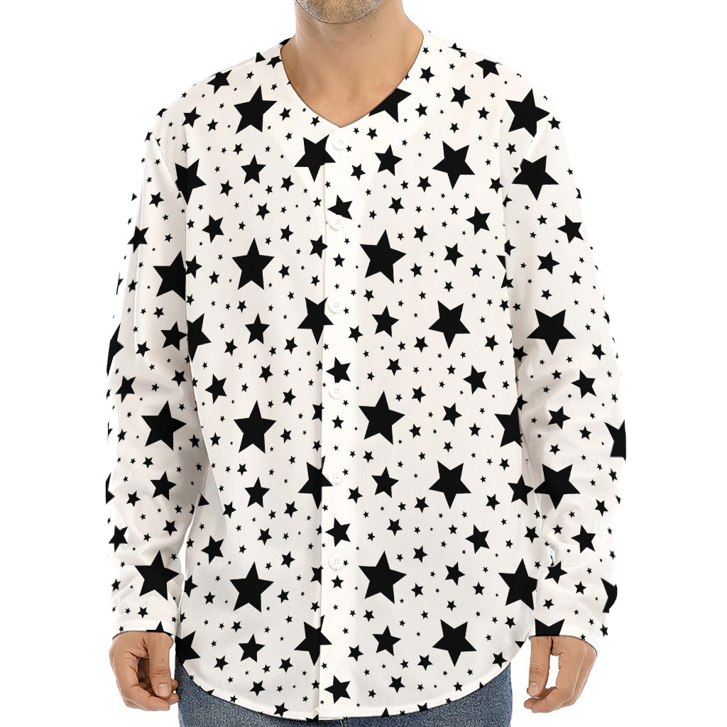 White And Black Star Pattern Print Long Sleeve Baseball Jersey