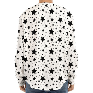 White And Black Star Pattern Print Long Sleeve Baseball Jersey