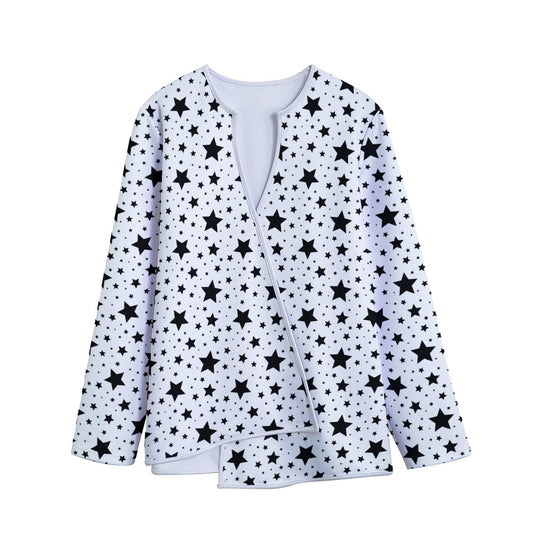 White And Black Star Pattern Print Long Sleeve Short Coat