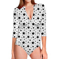 White And Black Star Pattern Print Long Sleeve Swimsuit