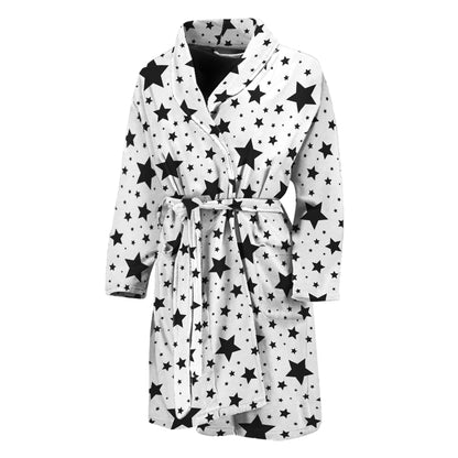 White And Black Star Pattern Print Men's Bathrobe